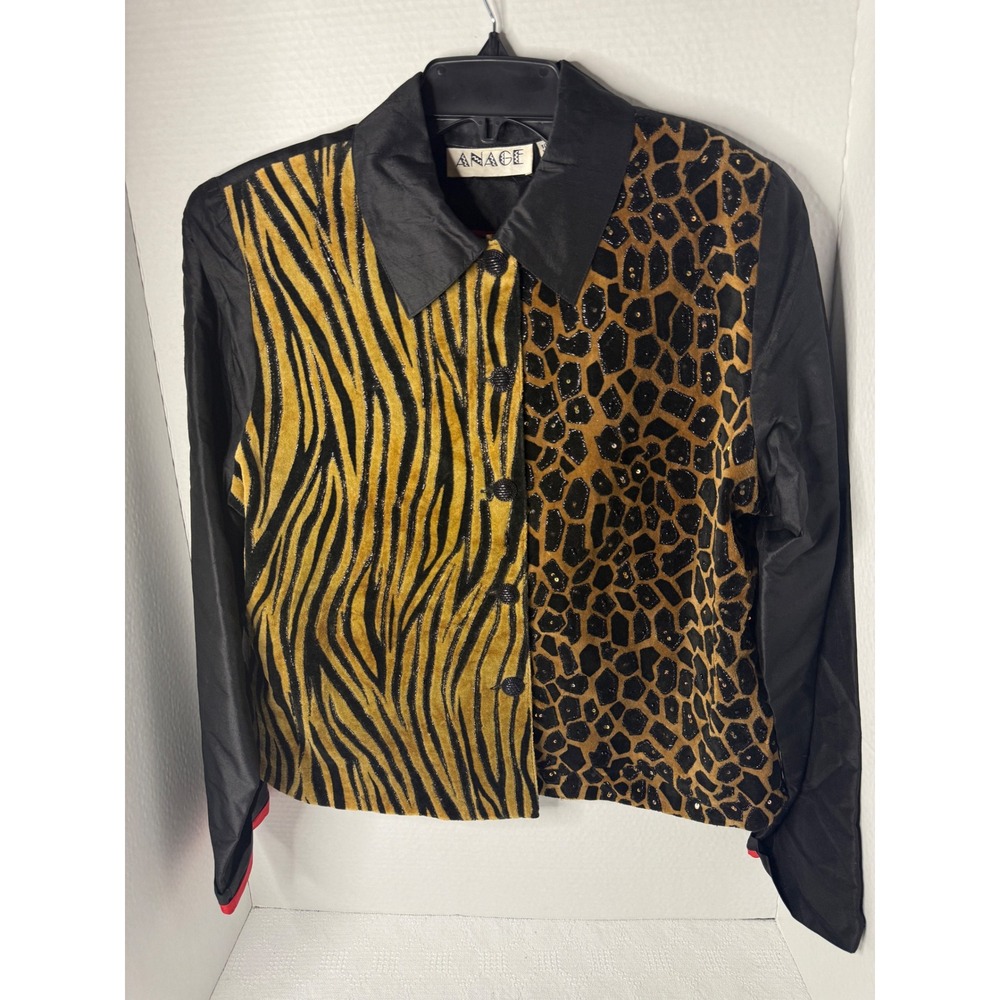 Anage Two-Tone Animal Print Blazer in Black and Gold